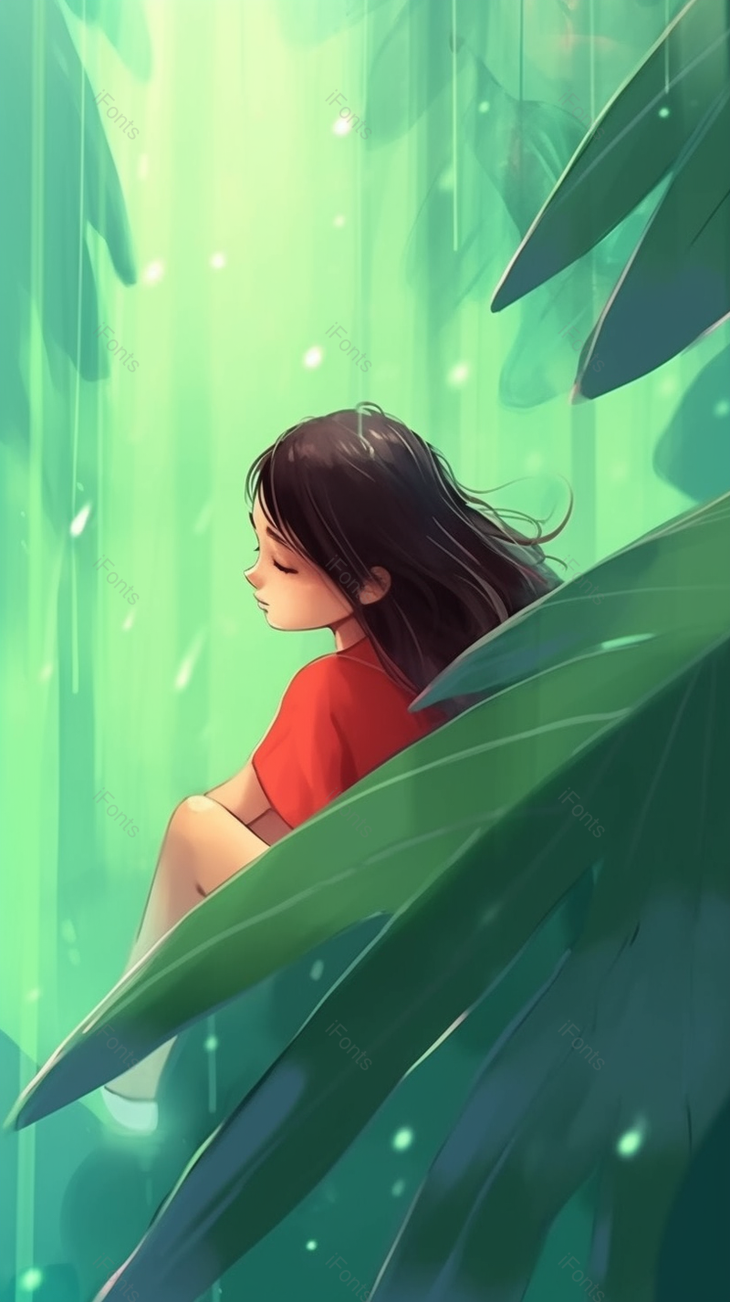 小女孩坐在森林当中创意儿童插画设计背景,插画/手绘图,插画/手绘图库,插画/手绘图下载,插画/手绘
